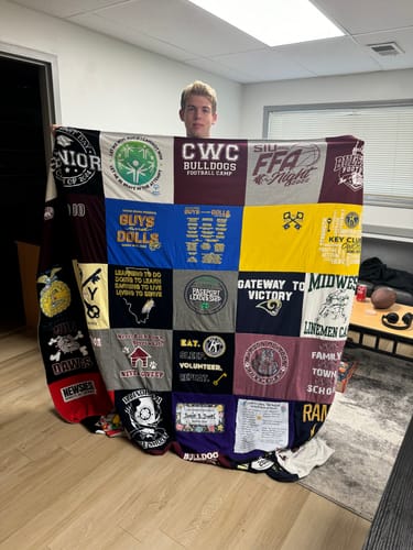 T-shirt quilt featuring midway college football team, cwc bulldogs football team by Carrie from IL