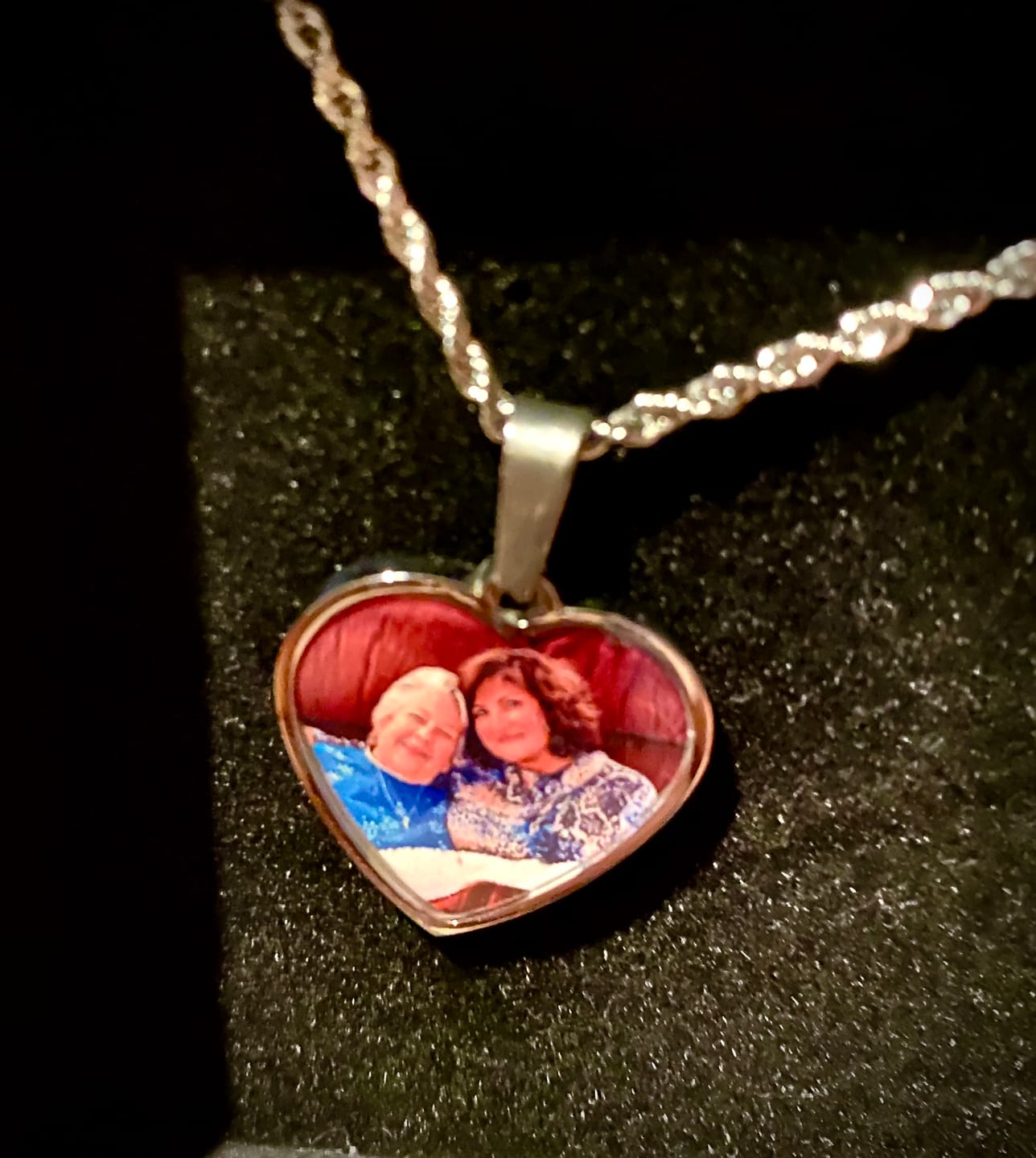 Customer photo review of Custom Engravable Heart Photo Necklace