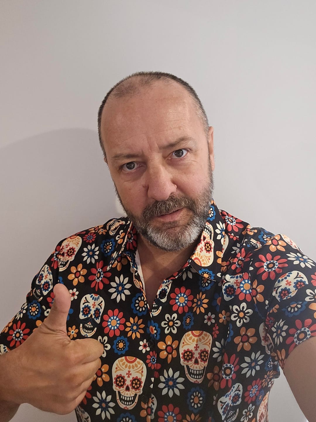 Customer photo review of Men's Sugar Skull Punk Rock Holiday Cool Beach Short Sleeve Summer Shirt