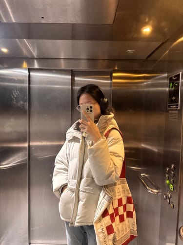 Customer photo review of Hooded A-Line Puffer Jacket