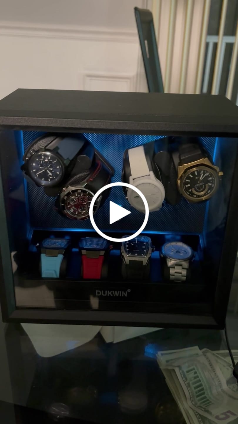 Customer video review of 4 + 4 Watch Winder with Extra Storages Aurora Blue Light Quiet Motors - Black