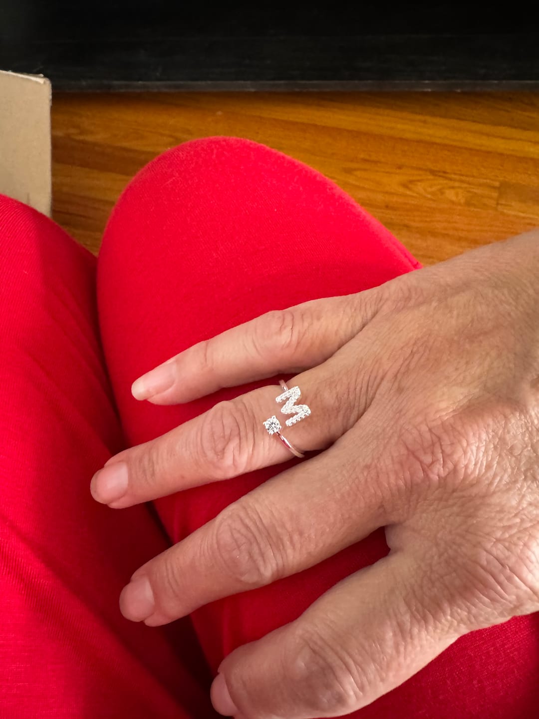 Customer photo review of Diamond Initial Ring Adjustable