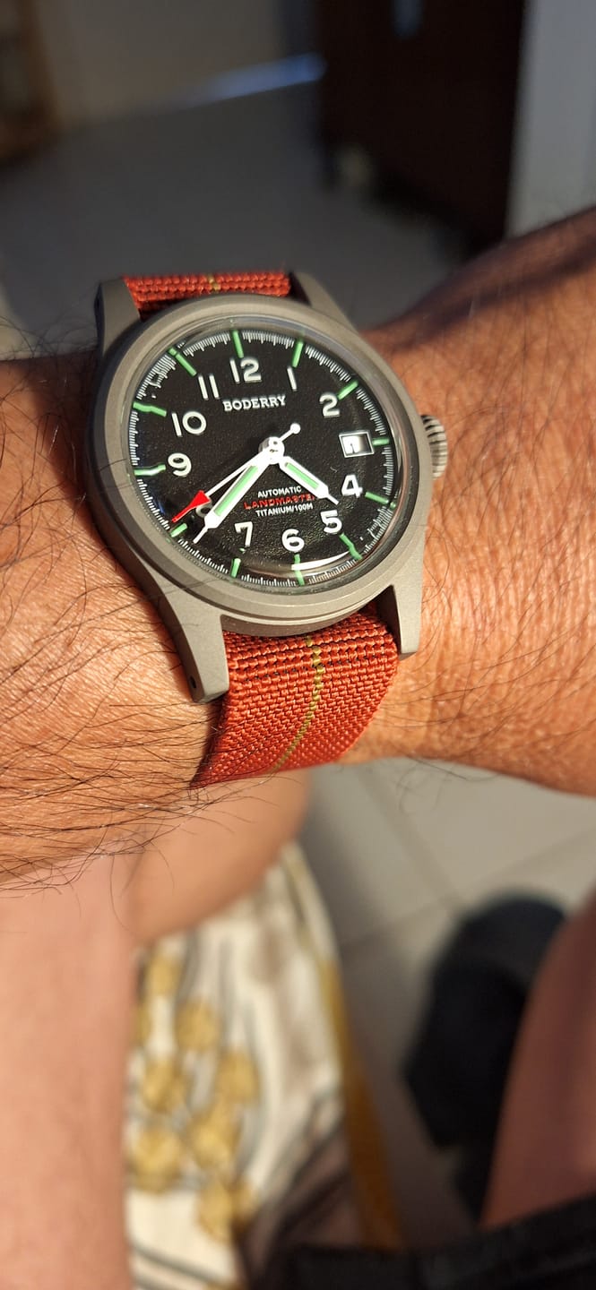 Customer photo review of LANDMASTER - 100M Waterproof Titanium Automatic Field Watch | Black