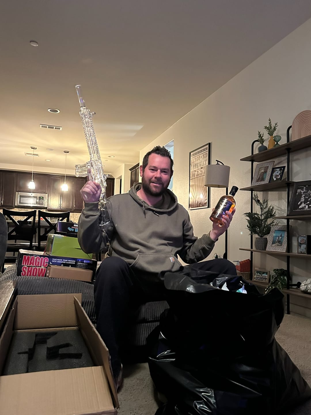 Customer photo review of AR-15 Glass Decanter with 2nd Amendment Whiskey Glasses