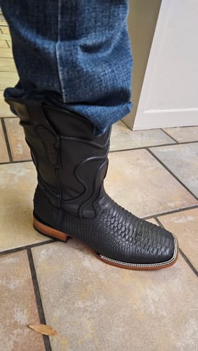 Customer photo review of Matte Black Python Boots—Square Toe