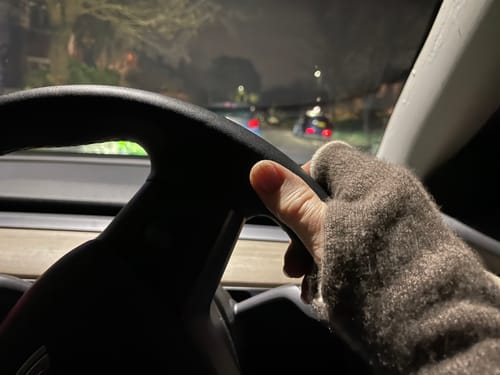 Customer photo review of Mouse Brown and Cream Luxury Reversible Cashmere Fingerless Gloves