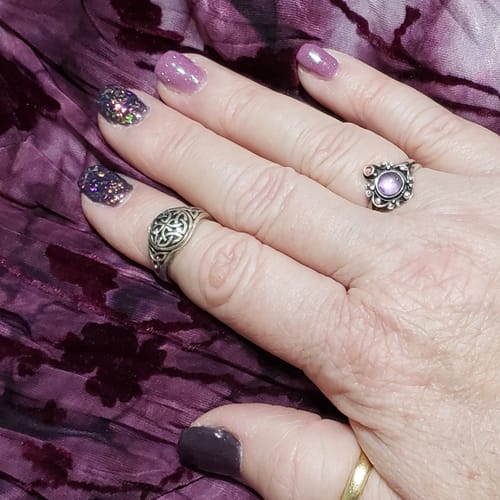 Customer photo review of D474 Masterpiece Purple Flake Dip Powder