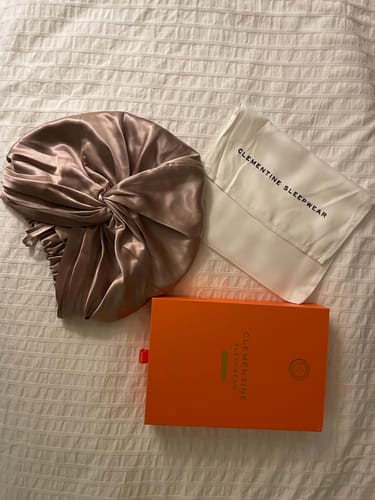 Customer photo review of Organic Silver Ion Silk Hair Bonnet