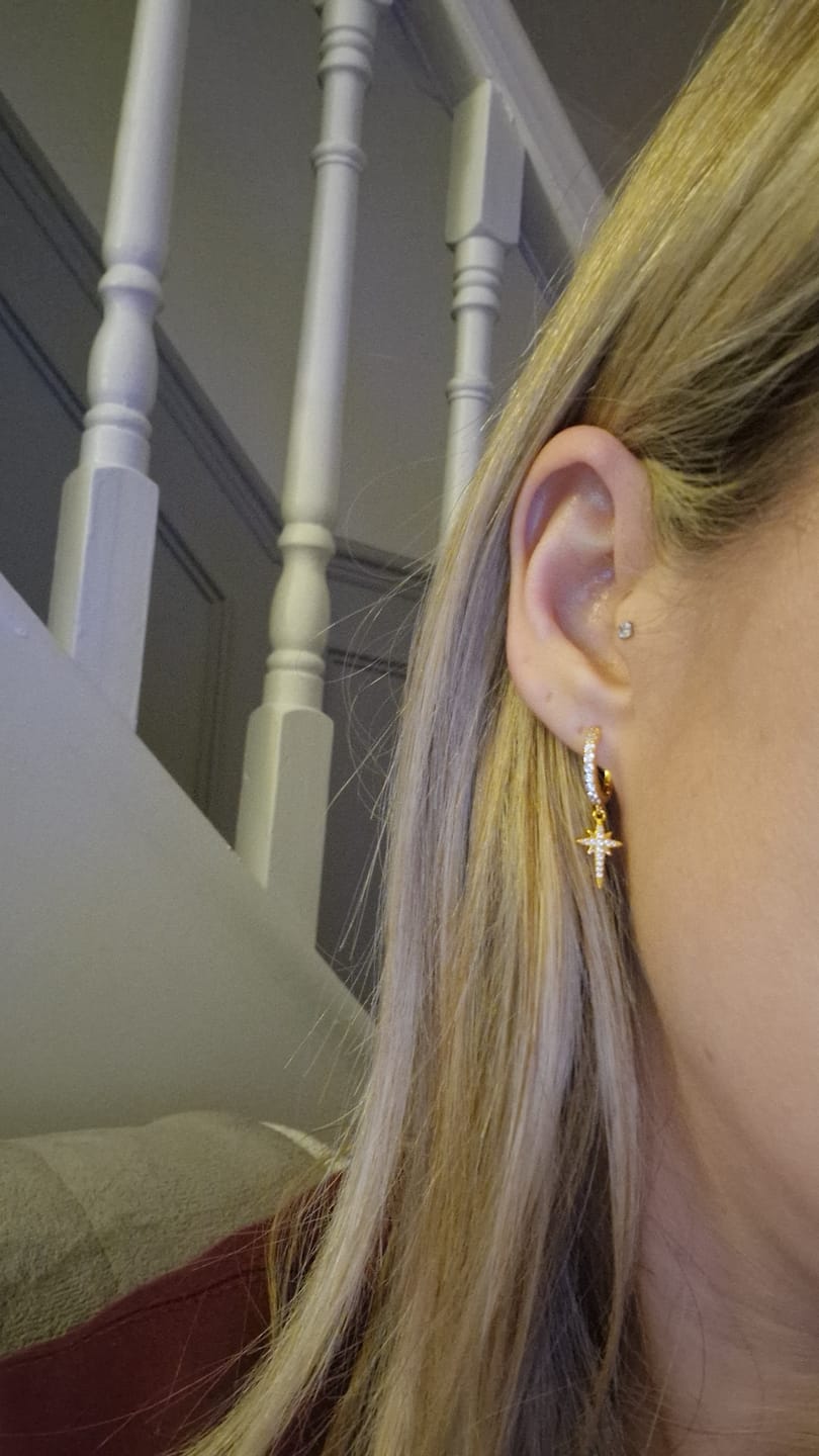 Customer photo review of North Star Hoop Earrings Gold