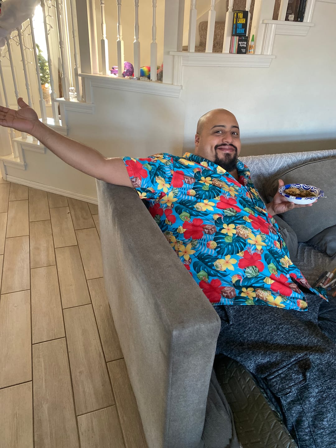 Customer photo review of Tropical Fruit Dice Dnd Button Up Shirt
