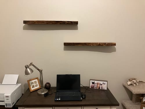 Customer photo review of Live Edge Walnut Floating Shelves