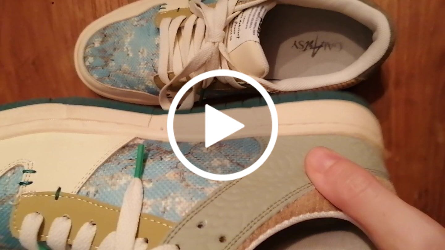 Customer video review of Van Gogh Almond Blossoms inspired sneakers