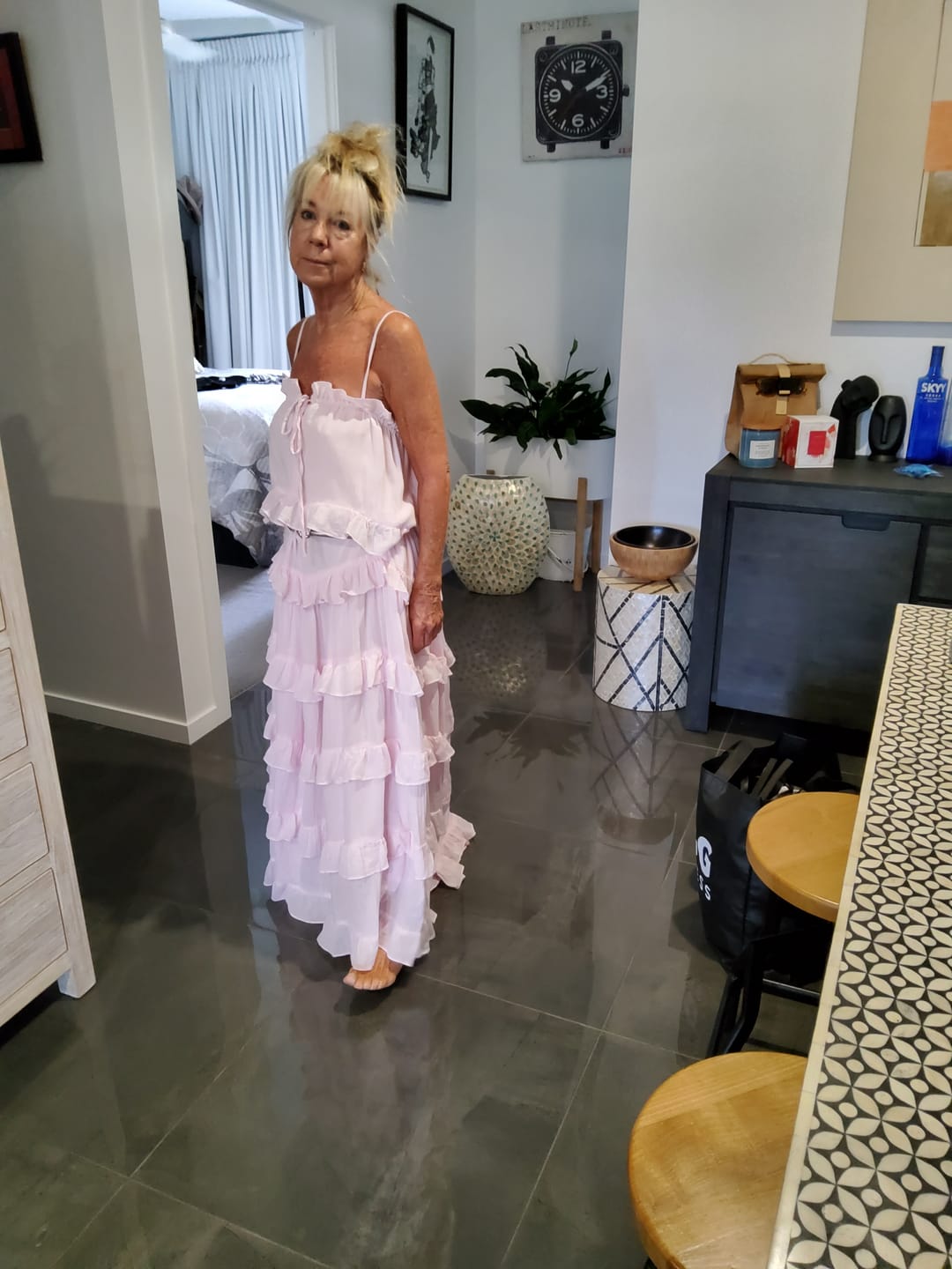 Customer photo review of Callie Cotton Dress in Blush