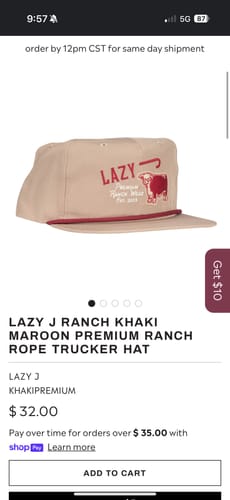 Customer photo review of Lazy J Ranch Khaki Maroon Premium Ranch Rope Trucker Hat