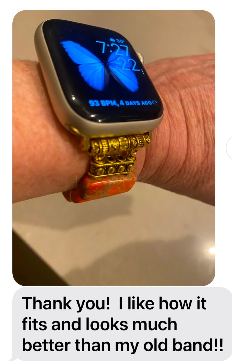 Customer photo review of Pumpkin Tibetan Jasper Stretch Apple Watch Strap