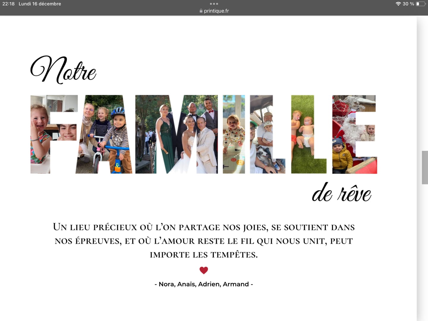 Customer photo review of Famille Lettres - Affiche personnalisée