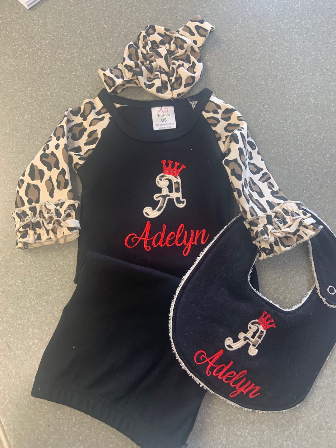 Customer photo review of Animal Print Baby Gown Headband Set with Hidden Zipper (Swatch Included)