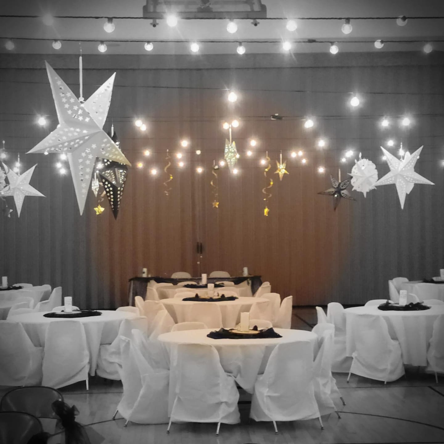 Customer photo review of 24" Solid White Stars Cut-Out Paper Star Lantern, Hanging Wedding & Party Decoration