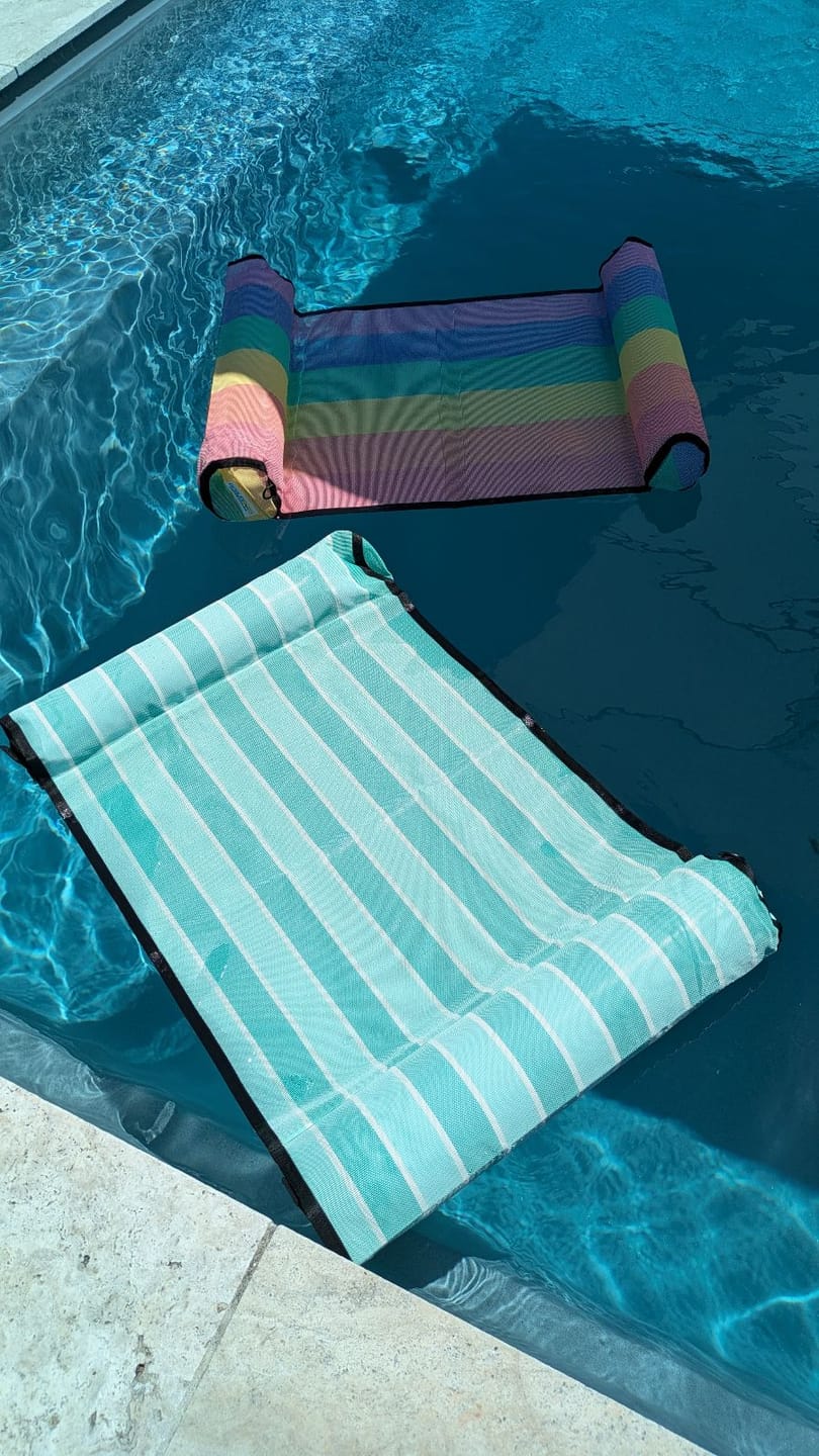 Customer photo review of ACQUABOSS Water Hammock - with attachable waterproof phone sleeve and inflatable drink holder - B.