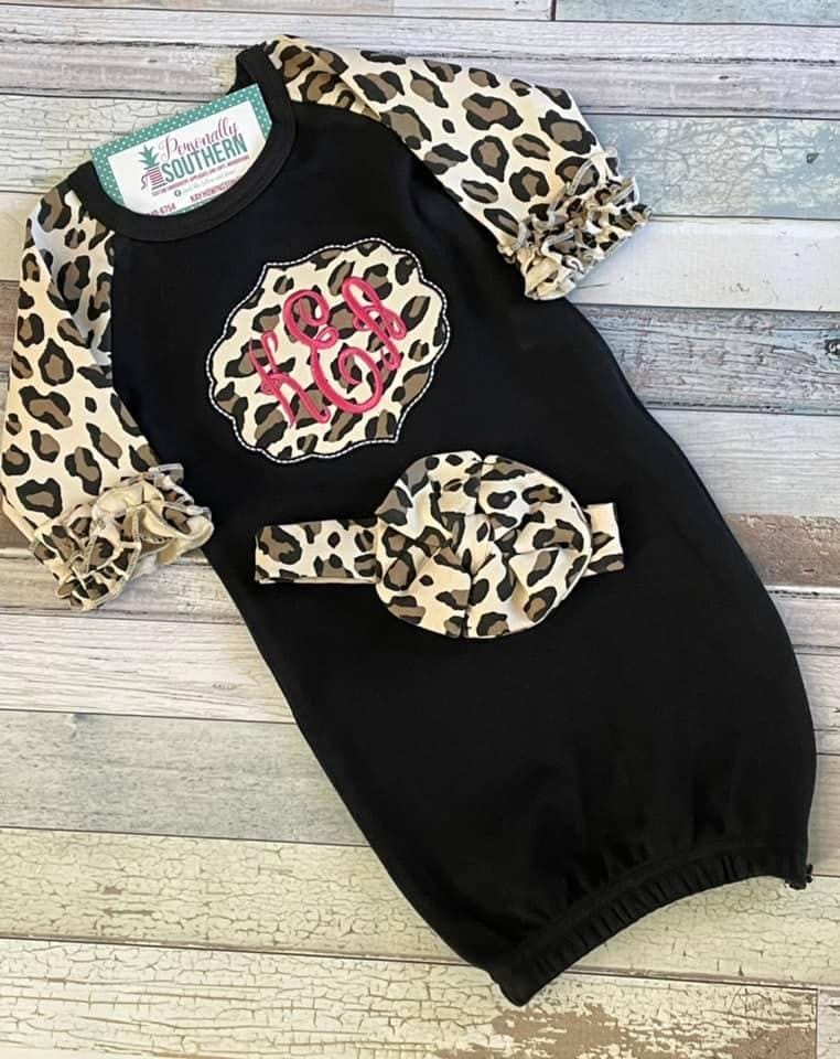 Customer photo review of Animal Print Baby Gown Headband Set with Hidden Zipper (Swatch Included)