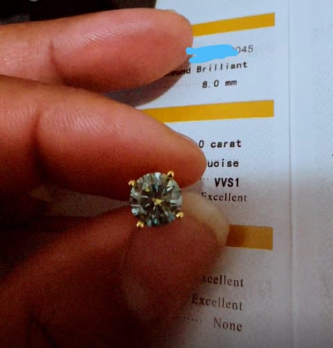 Customer photo review of Certified Blue Green Moissanite Round Stud Earrings