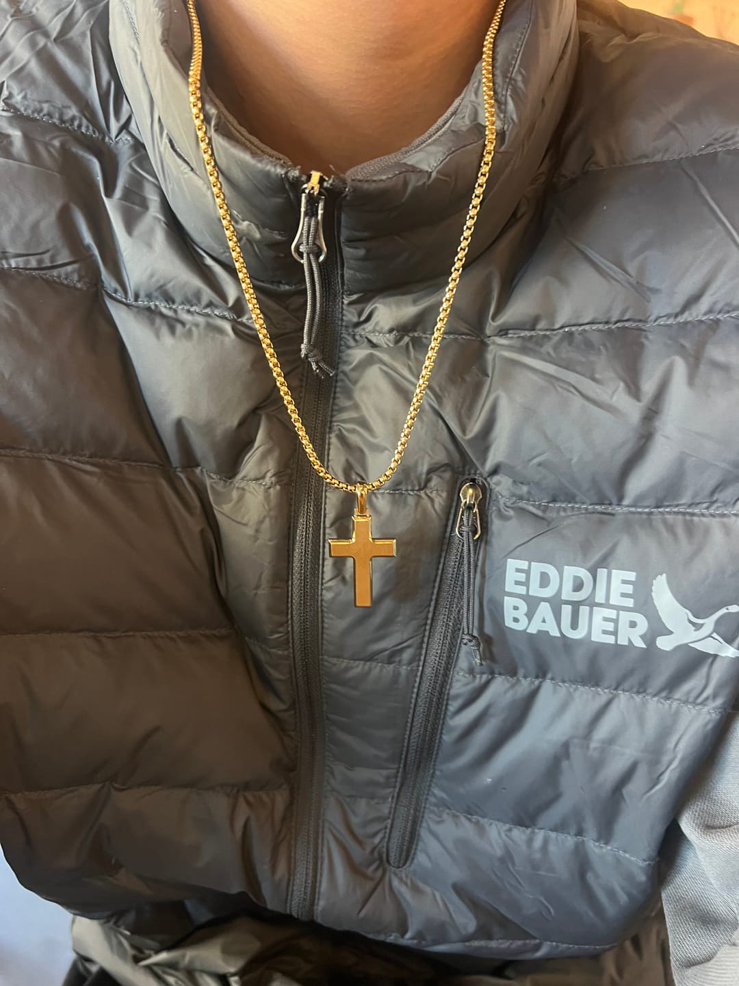 Customer photo review of Beveled Edge Cross Pendant