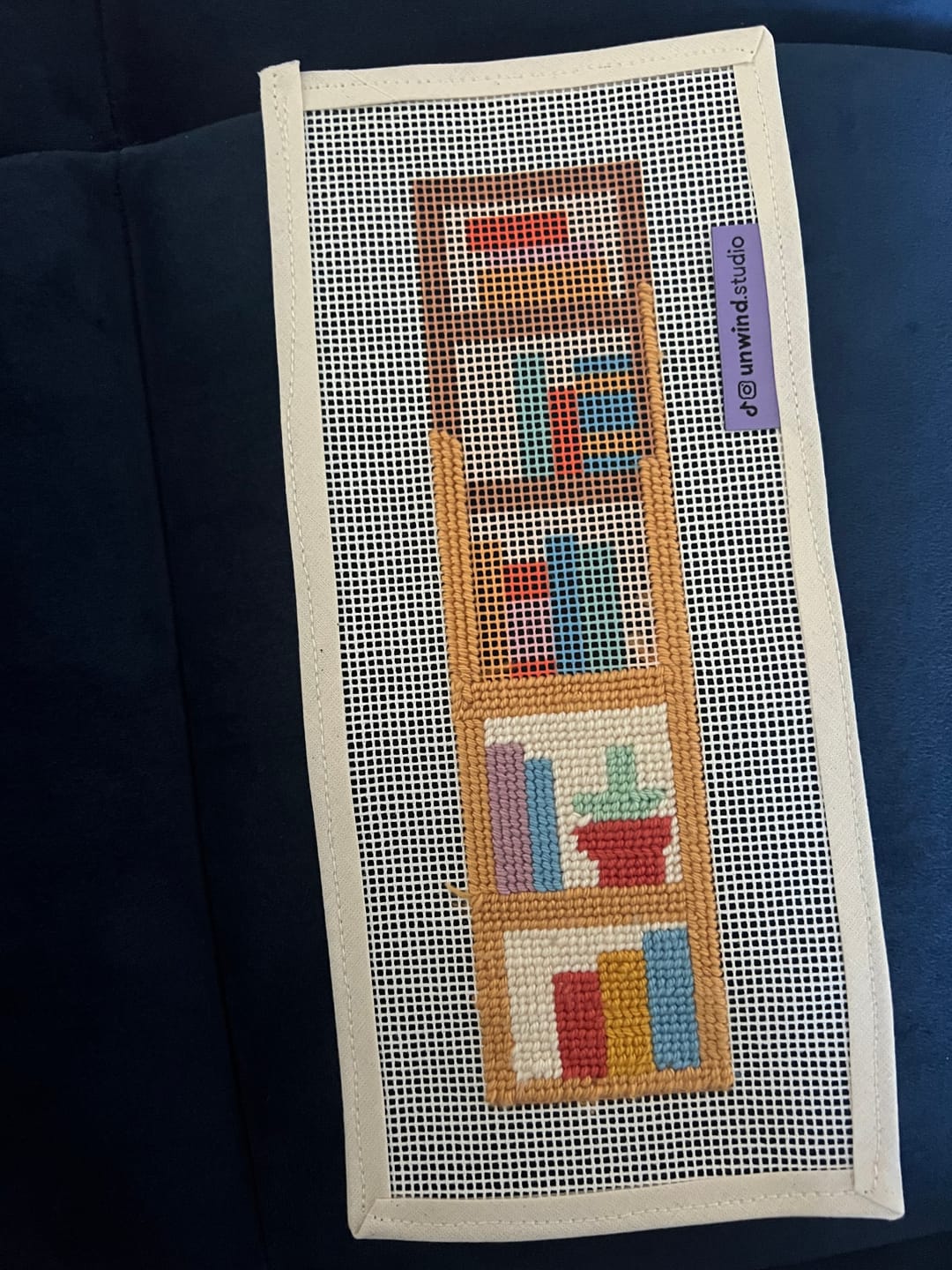 Customer photo review of Bookshelf Wealth Bookmark Needlepoint Kit