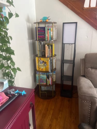 Customer photo review of Flycity 3-5 Tier Rotating Bookshelf with 360° Display & Partition Storage
