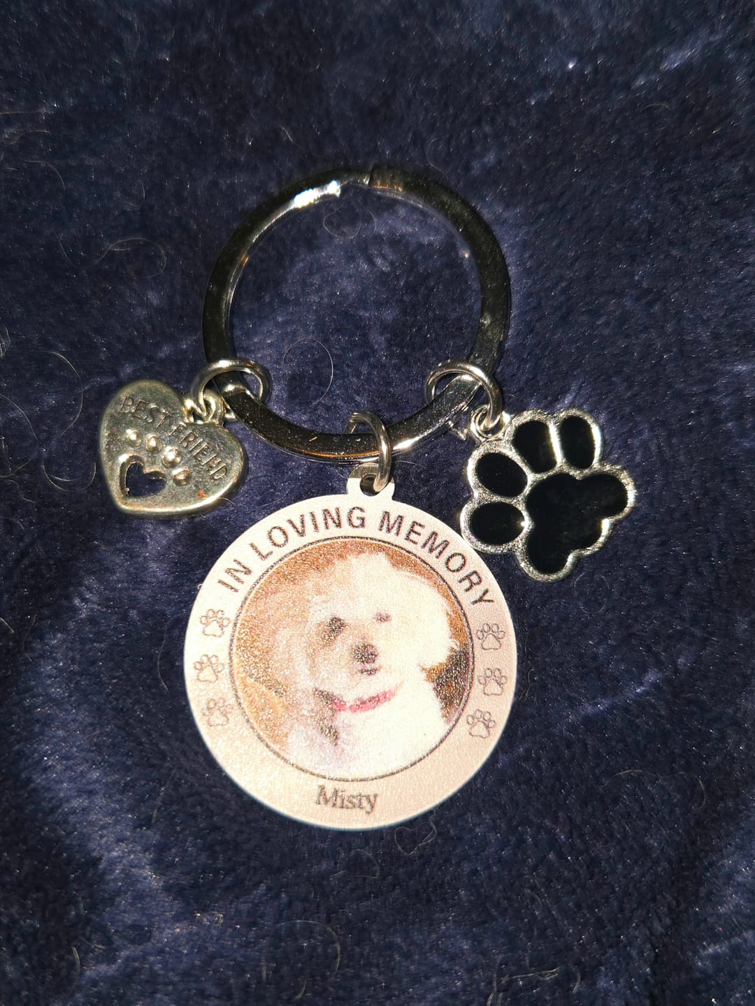 Customer photo review of Custom Personalized Photo Keychain Pet Charm Key Ornaments - Memorial Gift for Dog/Cat Lovers - You left paw prints on my heart