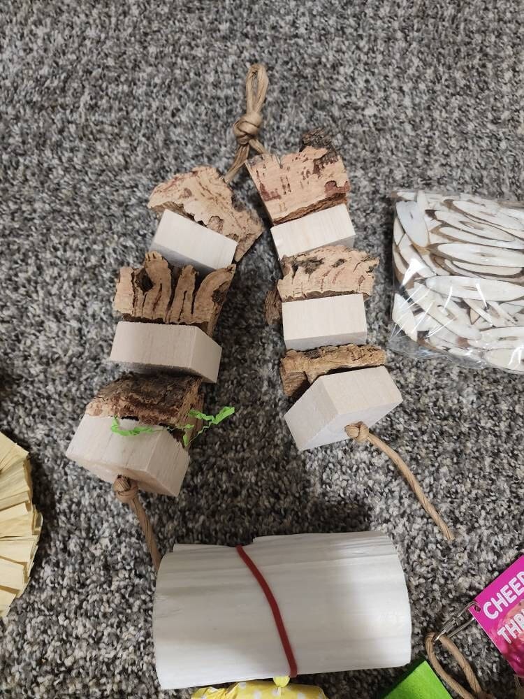 Customer photo review of Balsa & Cork Double Stack by Cheep Thrills Bird Toys