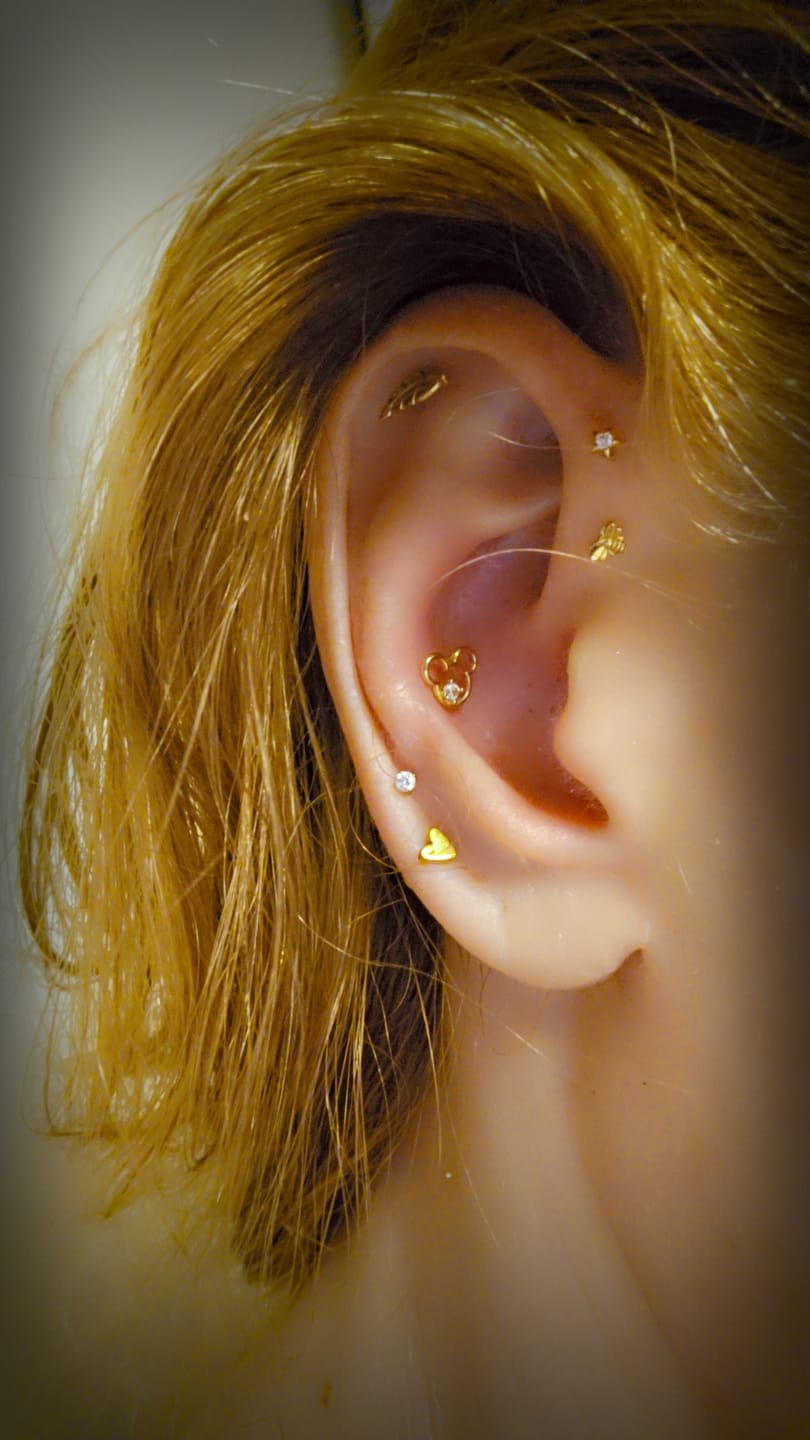 Customer photo review of 14K Gold Lovely Mouse Cartilage Earring 20G