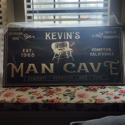 Customer photo review of Personalized Basement Bar Sign