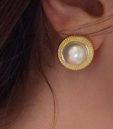 Customer photo review of Gilded Pearl Dreams Earrings