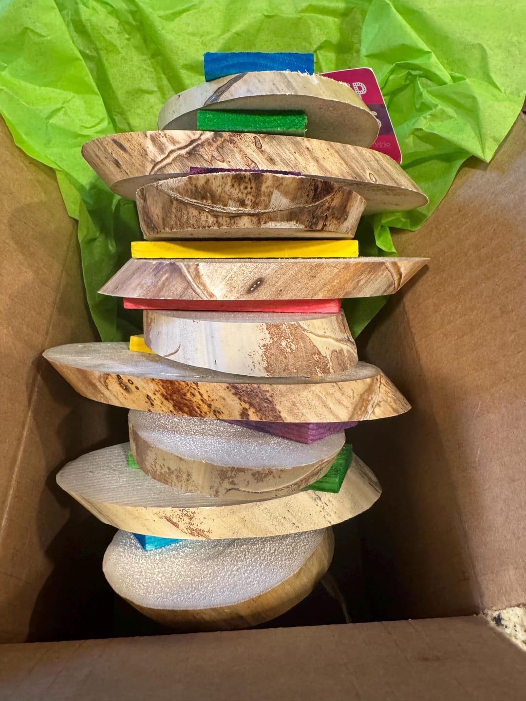Customer photo review of Big Boy Yucca Toy - Giant Yucca Slices and Pine Wood Bird Toy