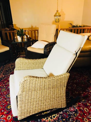 Customer photo review of Outdoor Recliner Chair, Rattan Wicker Rocking Chair with Soft Removable Cushion Beige