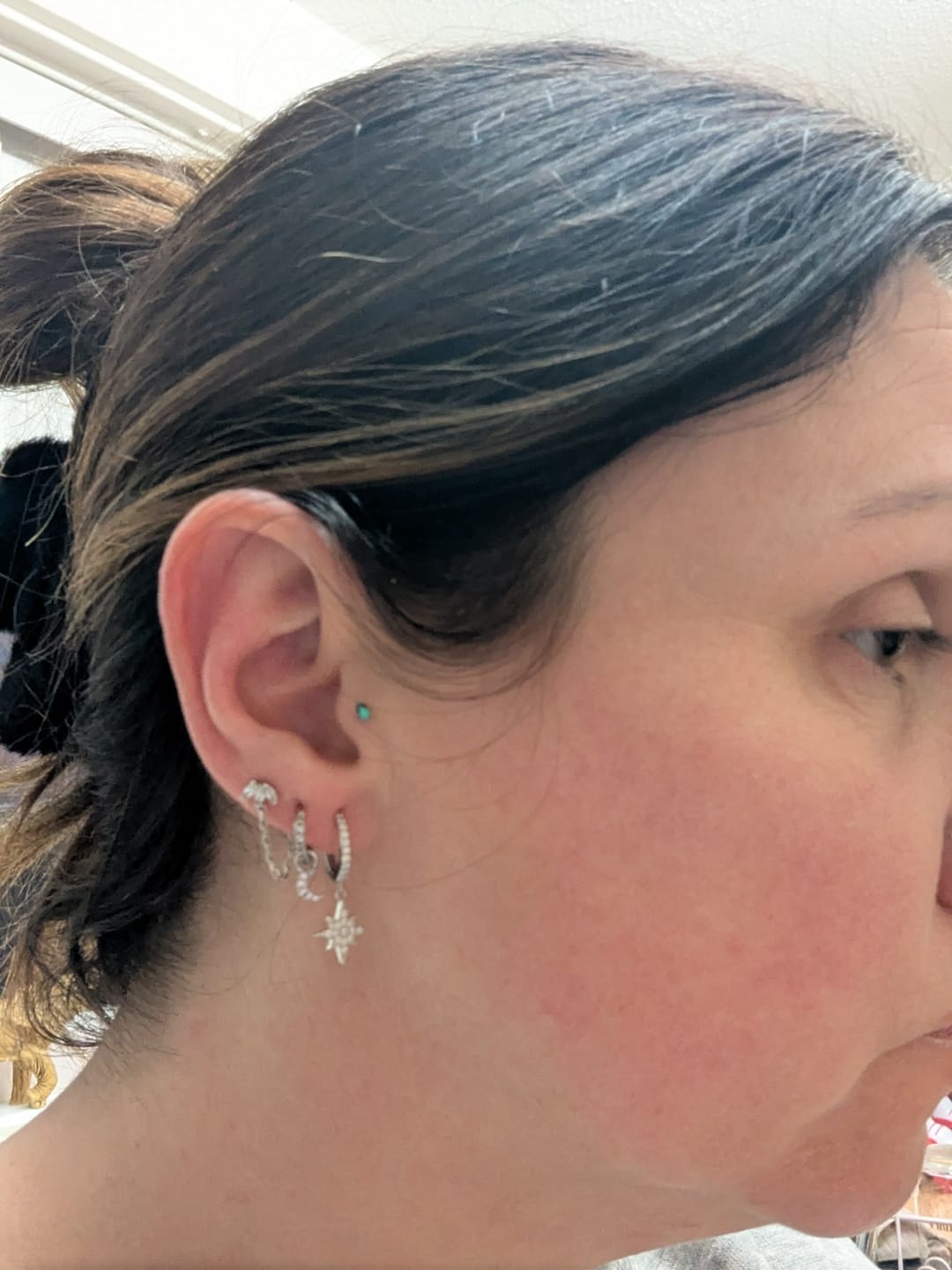 Customer photo review of VENUS North Star Pavé Huggie Hoops