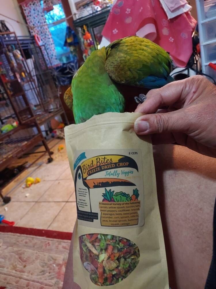 Customer photo review of Bird Bites Freeze Dried Chop - Totally Veggies - No Fruit