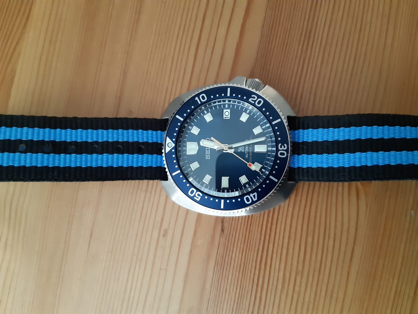 Customer photo review of Classic Military Style Strap - Black & Blue Stripes