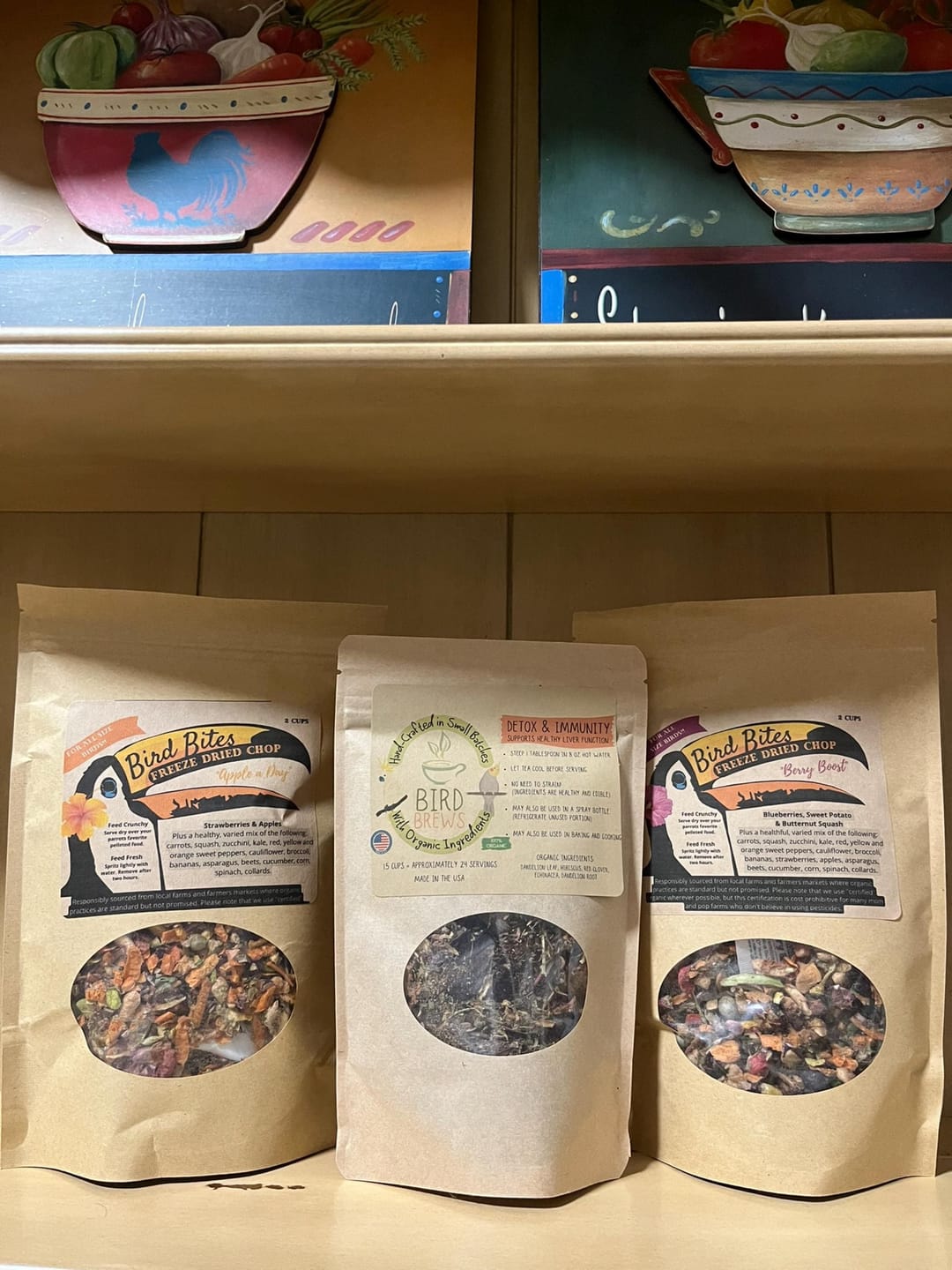 Customer photo review of Bird Bites Freeze Dried Chop - Daily Fruits & Veggies, 4 Flavors to Choose From