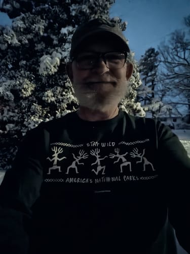 Customer photo review of Stay Wild Petroglyphs Long Sleeve Tee