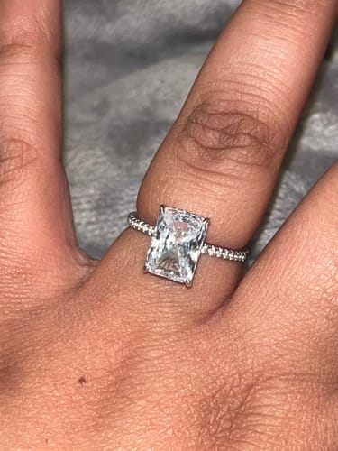 Customer photo review of Hidden Halo Radiant Cut White Sapphire Side Stone Pave Sterling Silver Ring