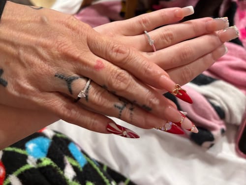 Customer photo review of Like Mother Like Daughter Matching Half Enamel Heart-Cut Rings