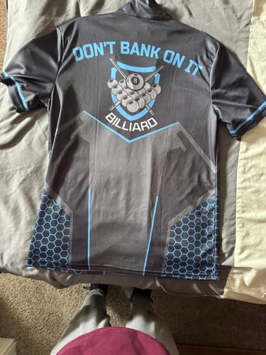 Customer photo review of Personalized Black Blue 8 Ball Billiard 3D Quarter-Zip Shirts For Men, 8 Ball Pool Team Jerseys VHM1057