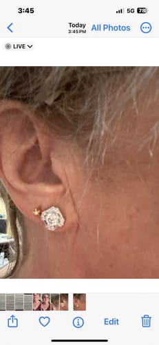 Customer photo review of Halo Art Deco CZ Stud Earrings in Sterling Silver