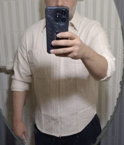 Customer photo review of Textured Striped Pocket Button-Down Shirt