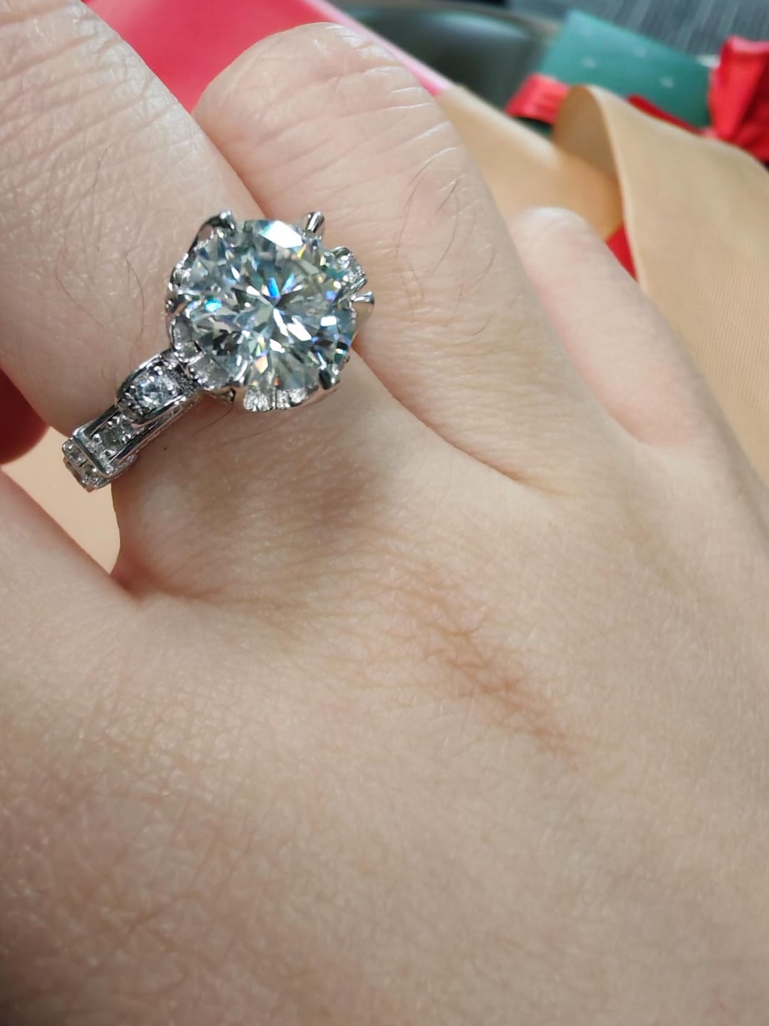 Customer photo review of S925 Moissanite 1.0~2.0 Carat Engagement Ring Promise Ring For Women