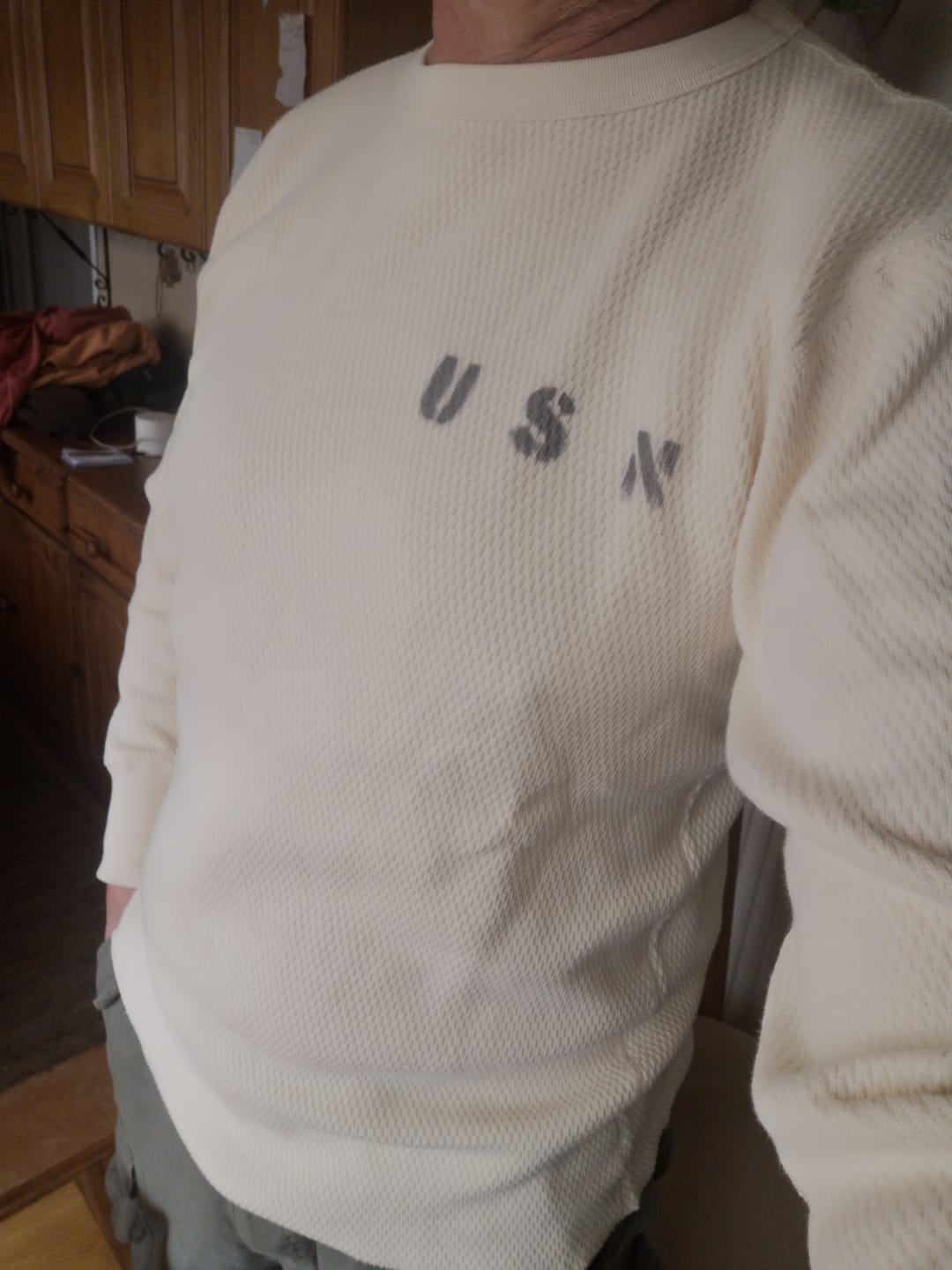 Customer photo review of Vintage Long Sleeve Henley Shirt - Apricot
