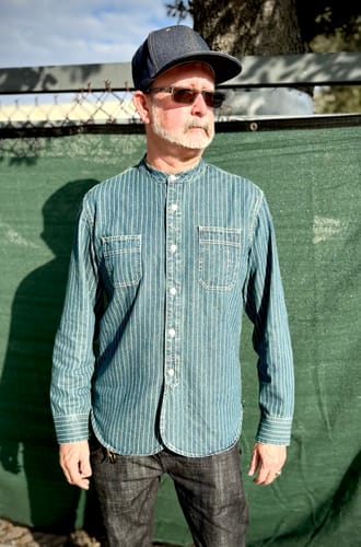 Customer photo review of Wabash Striped Indigo Band Collar Workshirt