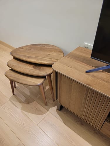 Customer photo review of Ahşap Zigon Sehpa 3'lü Set - Doğal Masif Kestane Ağacı (Ercol Stil)