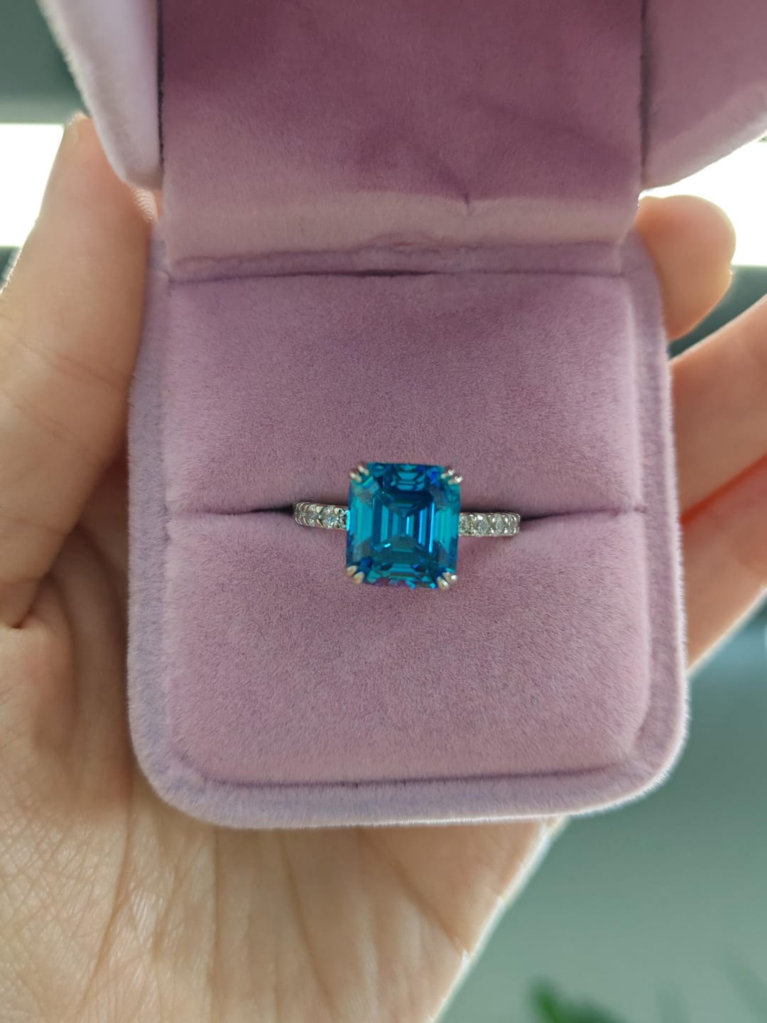 Customer photo review of S925 Honorable 4.5Ct Asscher Cut Engagement Ring Stackable Travel Ring For Women